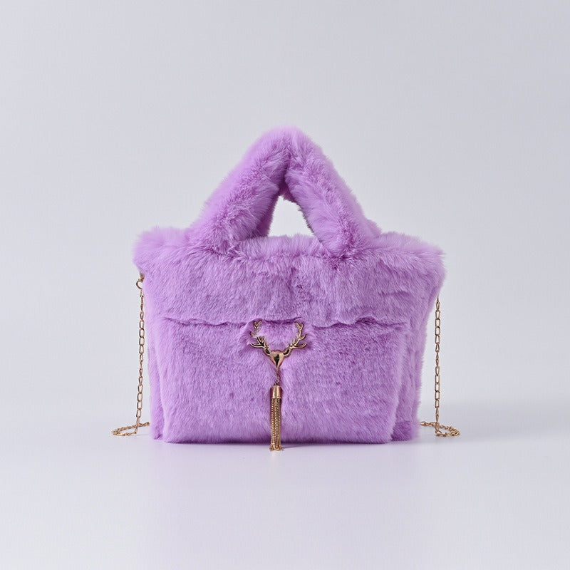 New Women's Imitation Rabbit Hair Handbag Plush Shoulder Bag Casual Versatile Imitation Crossbody Bag Fashion Large Capacity Bag