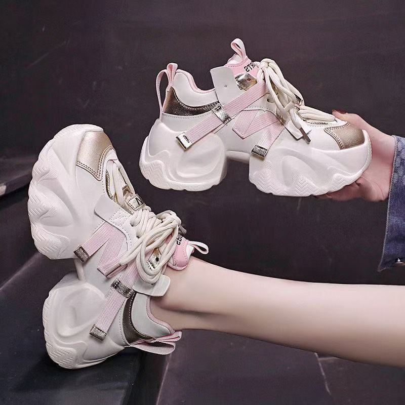 Women's Black Gold Contrast Casual Sneakers with Thick Sole