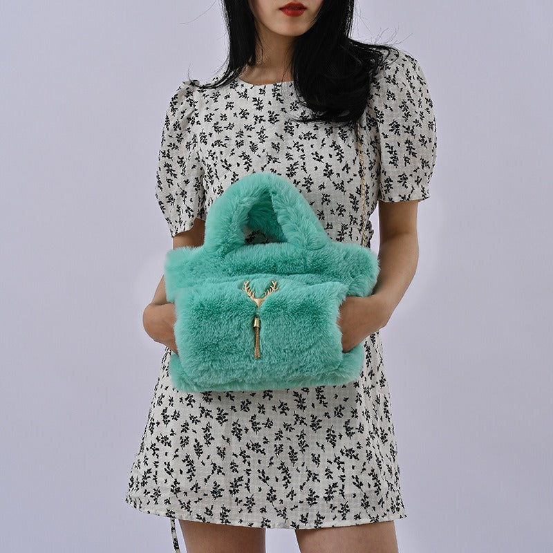New Women's Imitation Rabbit Hair Handbag Plush Shoulder Bag Casual Versatile Imitation Crossbody Bag Fashion Large Capacity Bag