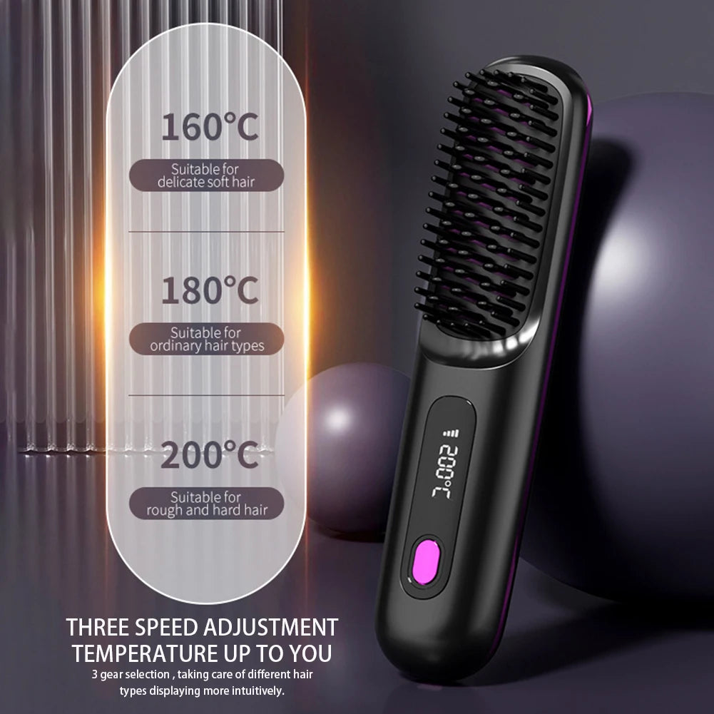 LCD wireless straightening comb rechargeable ceramic electric comb straightener portable negative ion non damaging heating comb