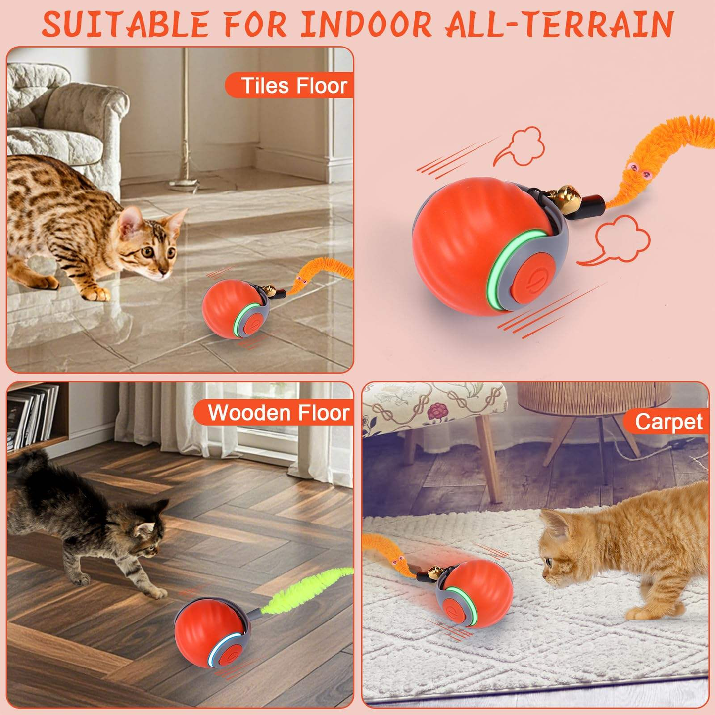 Pet Attraction Cat Toy Self-Entertainment Intelligent Interactive Cat Ball Automatic Teaser Stick Energy Consumption Tumbler Ball