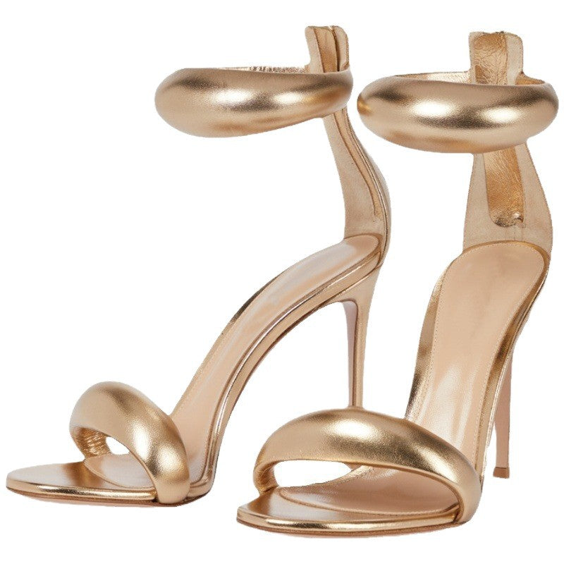 A single strap high heel thin heel sandal