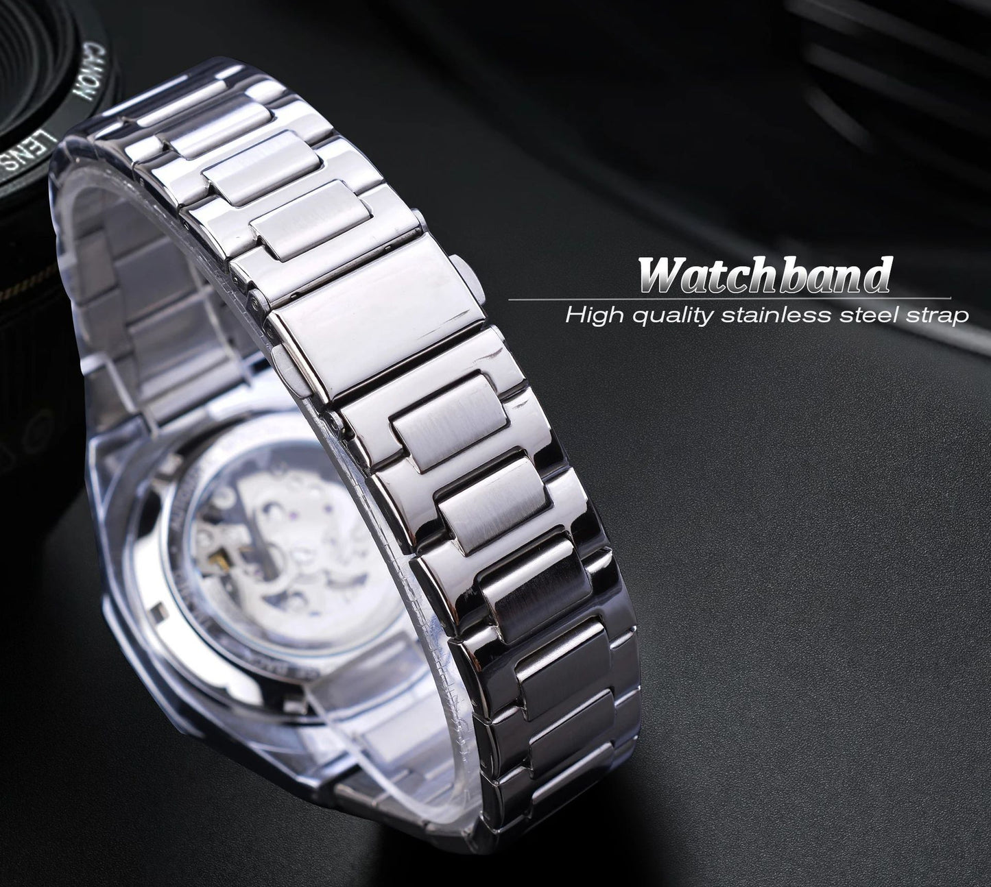 Men's fashionable skeletonized mechanical watch