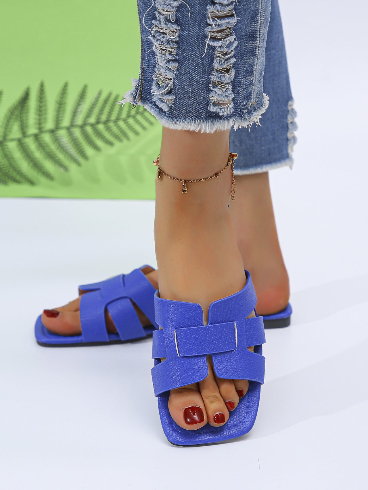 Square head H-shaped sandals for women's outerwear, summer new soft sole, casual and versatile fashion