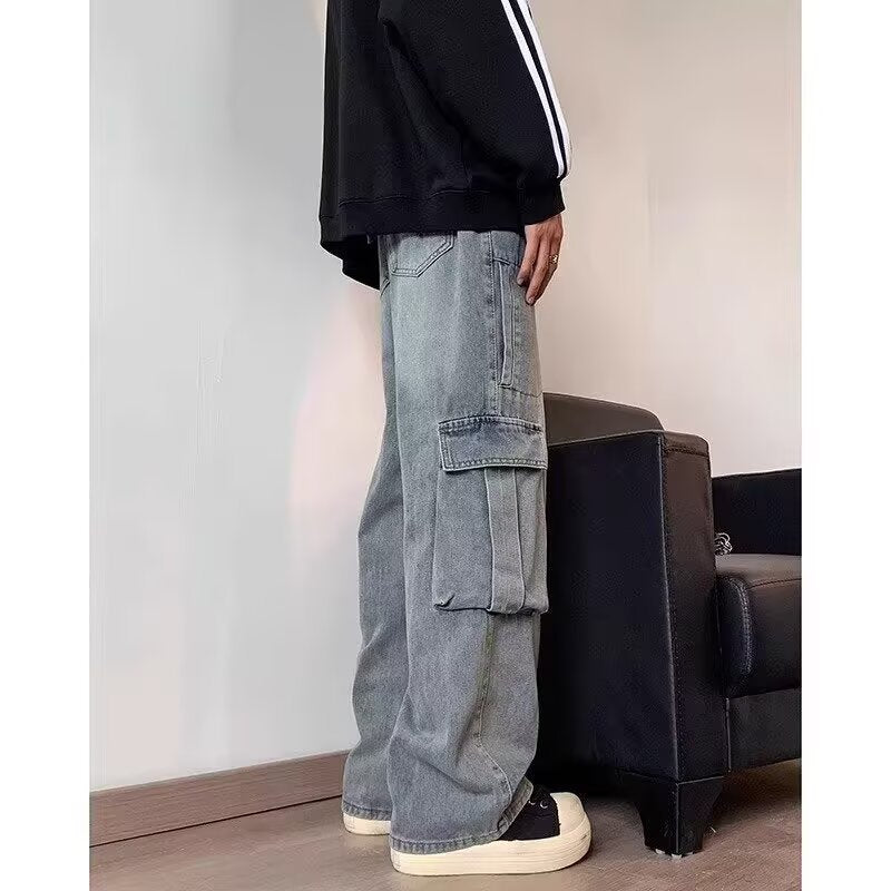 Wide leg workwear jeans for men in autumn