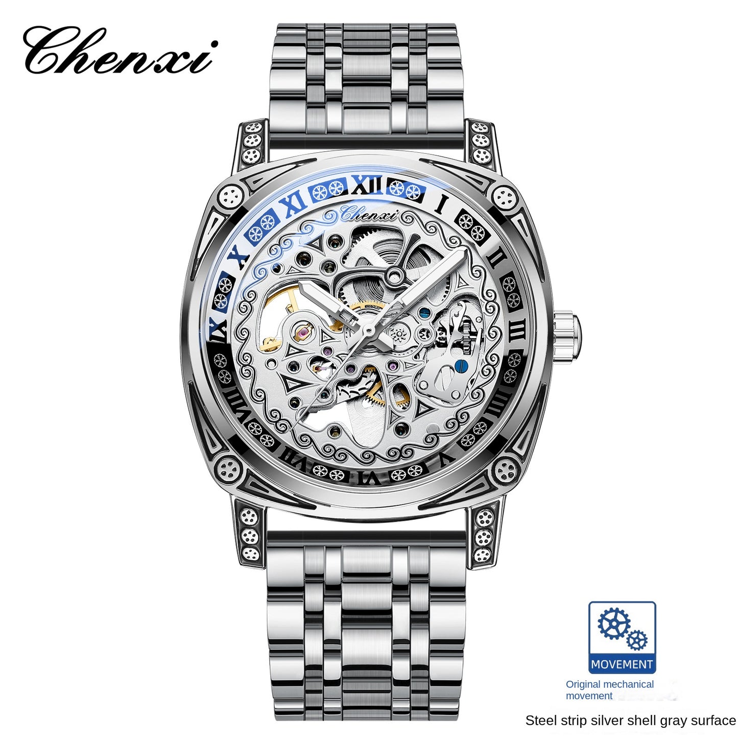 Vintage Engraved Mechanical Watch Men's Leather Waterproof Hollow-Out Fashion Style Men's Watch