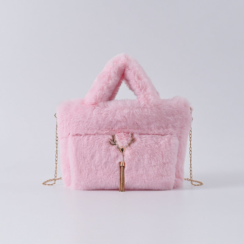 New Women's Imitation Rabbit Hair Handbag Plush Shoulder Bag Casual Versatile Imitation Crossbody Bag Fashion Large Capacity Bag
