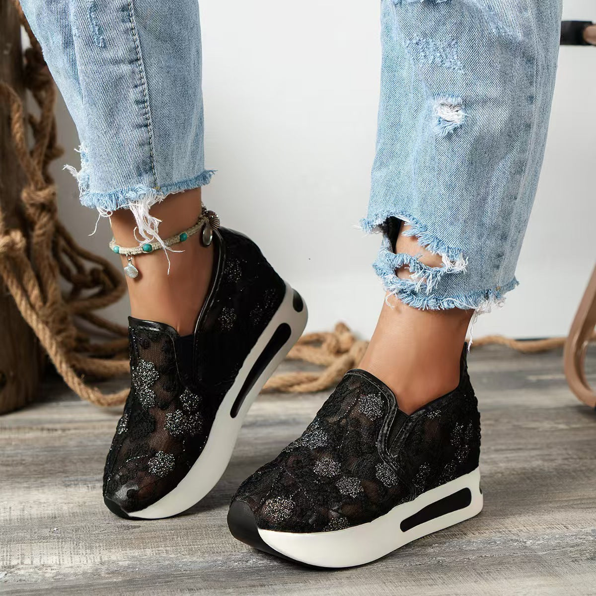Women's Lace Mesh Slip-On Loafers