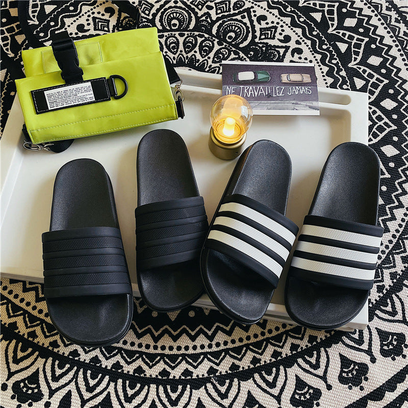 Three Bars Summer Korean Style Couple Casual Sandals And Slippers Student Fashionable Slippers Men's All-match Beach Shoes