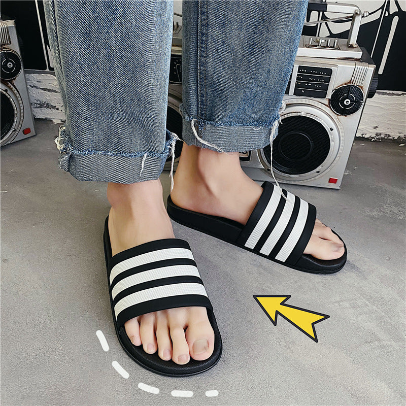 Three Bars Summer Korean Style Couple Casual Sandals And Slippers Student Fashionable Slippers Men's All-match Beach Shoes