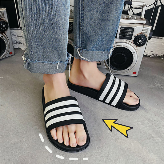 Three Bars Summer Korean Style Couple Casual Sandals And Slippers Student Fashionable Slippers Men's All-match Beach Shoes