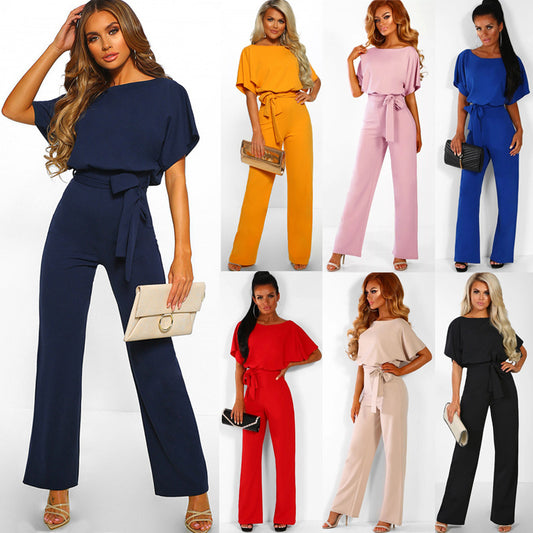 2024 European And American Explosions Women's Clothing Amazon Ebay AliExpress Foreign Trade Summer Button Lace-up Short-sleeved Pants
