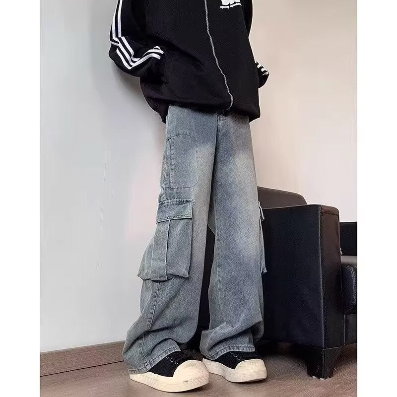 Wide leg workwear jeans for men in autumn