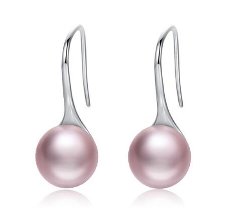 BAMOER 925 Sterling Silver Elegant Round Pure Love Pearl Drop Earrings SCE037