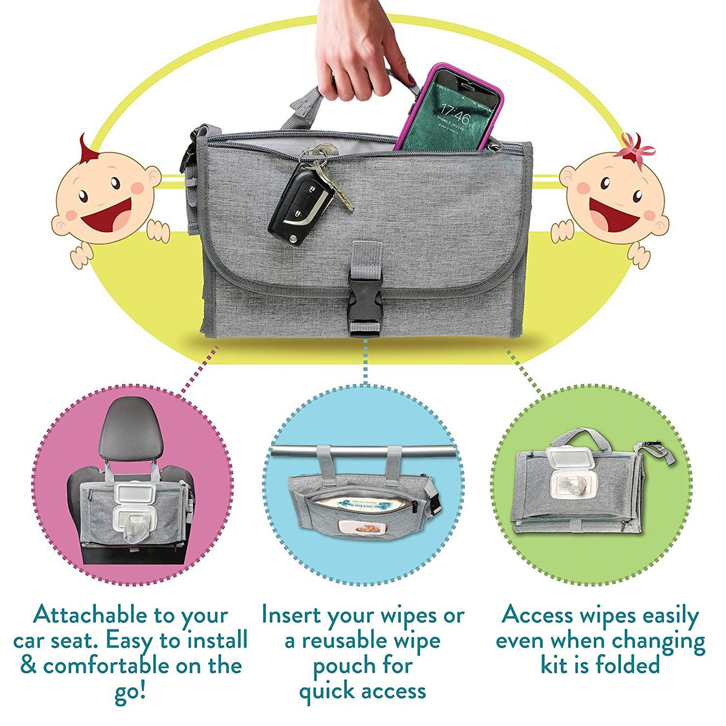 Multi-functional baby diaper changing bag storage