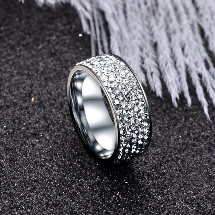 Rings Do Not Fade Niche Diamond-Studded Gypsophila Stainless Ring Light Luxury Couples Hip-Hop Ring