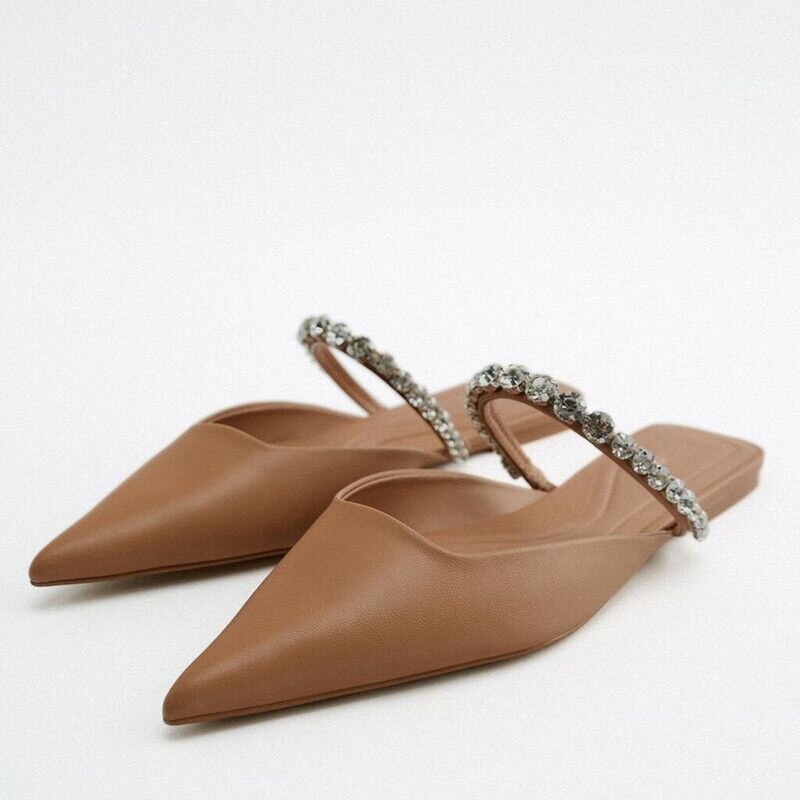 New Woman Gold Bling Flat Shoes Vintage Black Back Elastic Straps Single Shoes Fashion Slingbacks Female Single Shoes