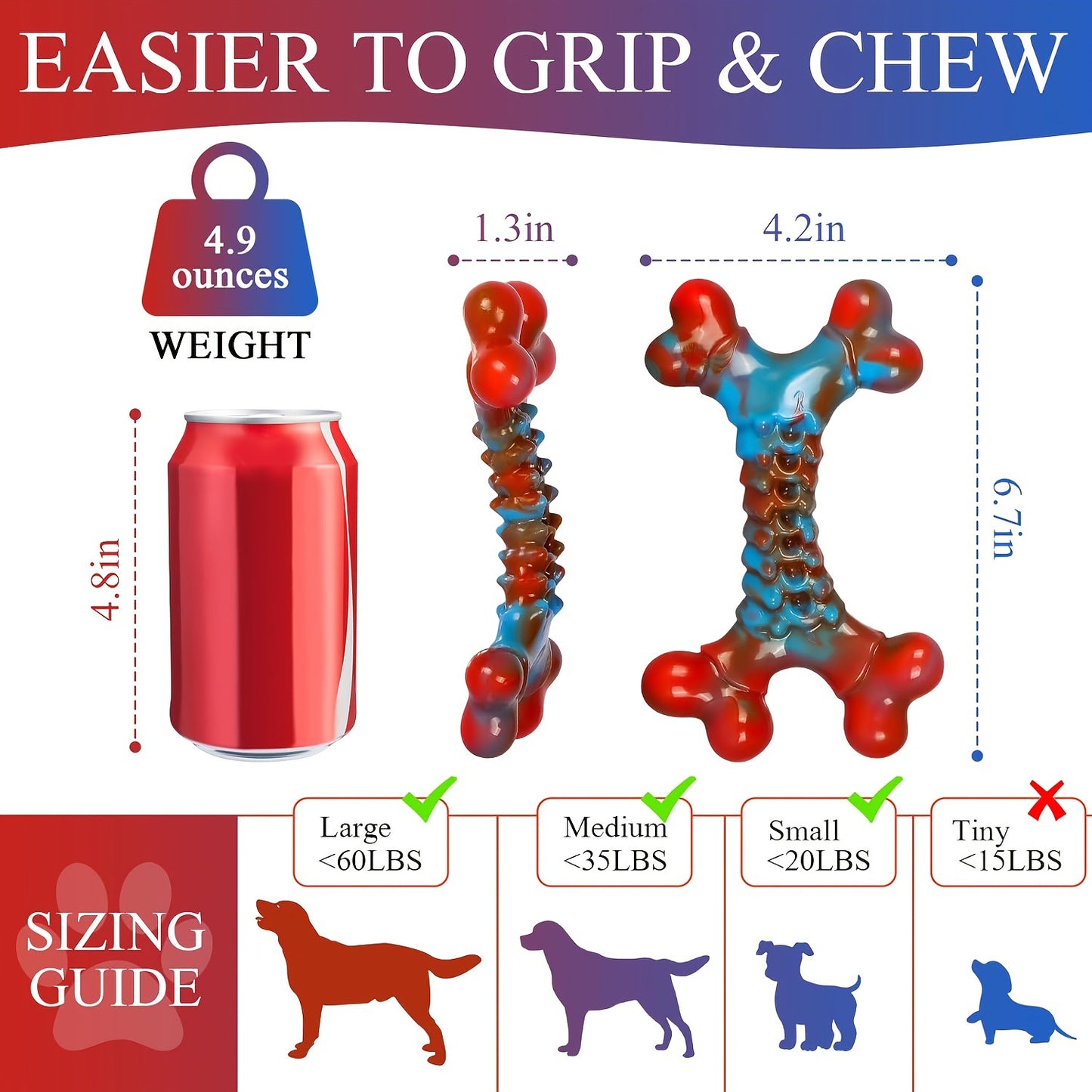 Durable Nylon Dog Chew Toy in Red and Blue