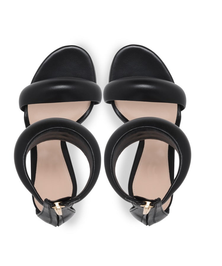 A single strap high heel thin heel sandal
