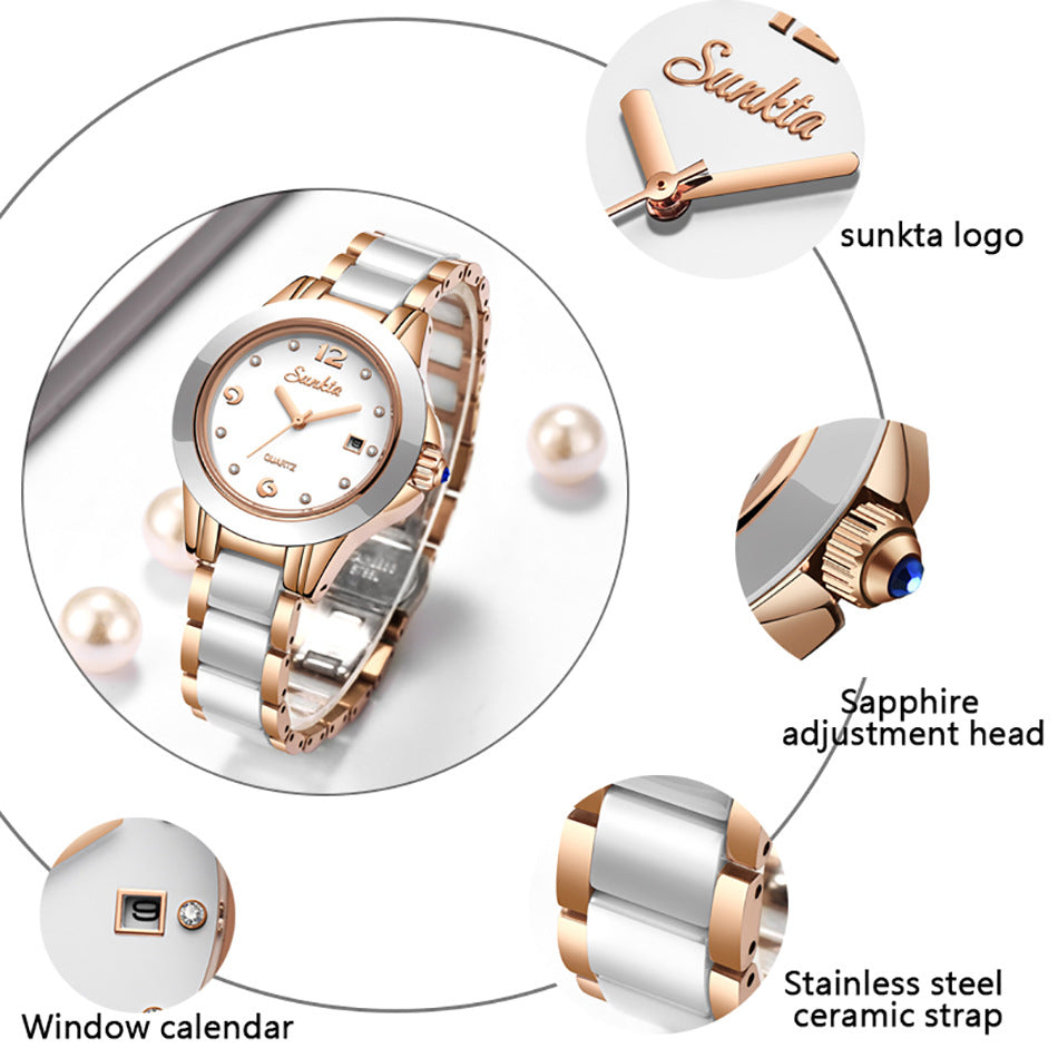 Sunkta Fashion Women's Watch Rose Gold Women's Watch Creative Waterproof Quartz Women's Watch