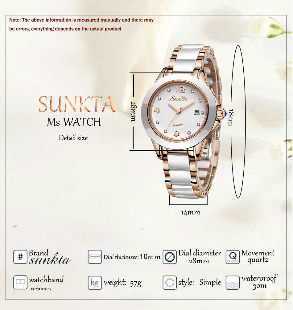 Sunkta Fashion Women's Watch Rose Gold Women's Watch Creative Waterproof Quartz Women's Watch