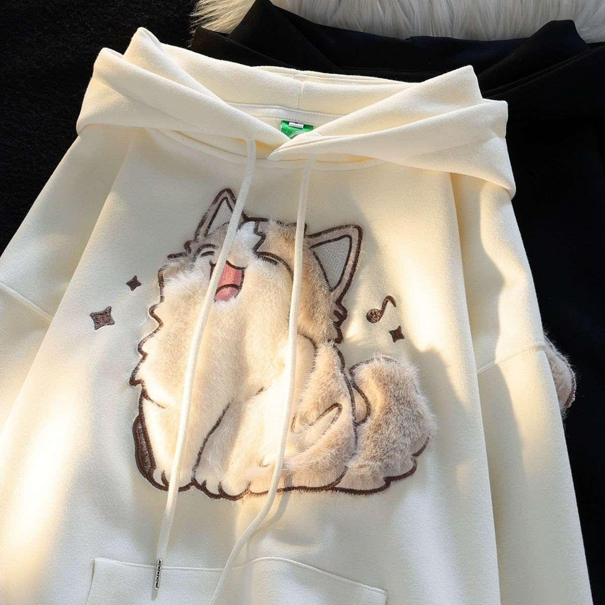 Cartoon Embroidered Hooded Sweatshirt Women Loose Pullover