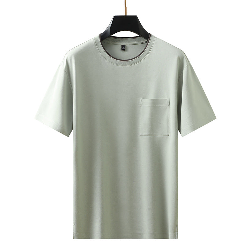 Short Sleeve T-Shirt Men Color Block Pocket Base Layer Men's Top