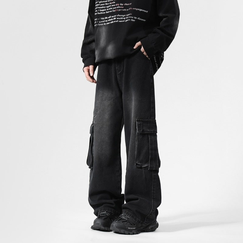 Wide leg workwear jeans for men in autumn
