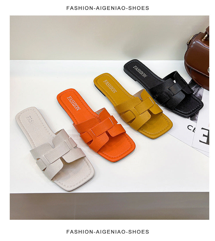 Square head H-shaped sandals for women's outerwear, summer new soft sole, casual and versatile fashion