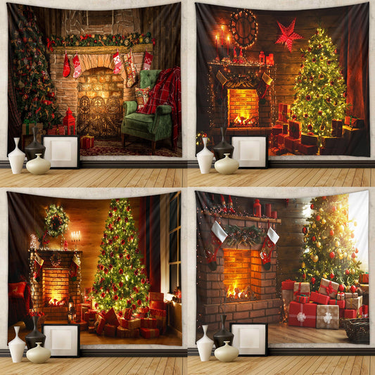 Christmas Tree Tapestry Room Decoration Wall Fabric Ins Hanging Fabric Home Bohemian Tapestry Christmas Tapestry