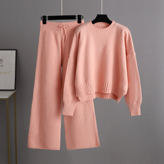High- Low Turtleneck Long Sleeve Top and Pants Sweater Set