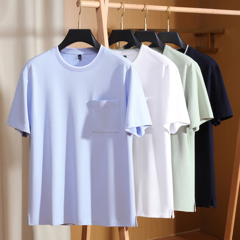 Short Sleeve T-Shirt Men Color Block Pocket Base Layer Men's Top