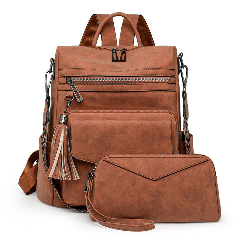 Double-color fringed backpack