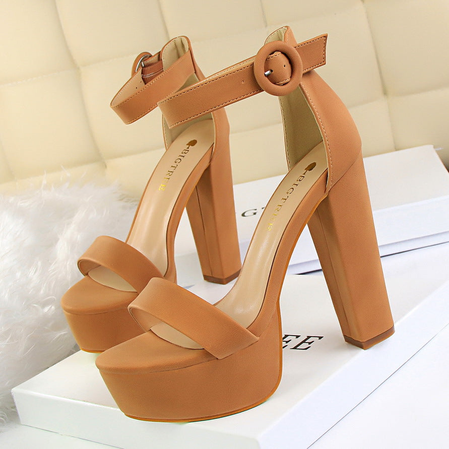 1550-1 European And American Style Thick Heel Super Slim High Heels Sexy Nightclub Women's Shoes Waterproof Platform Open Toe Belt Buckle Sandals