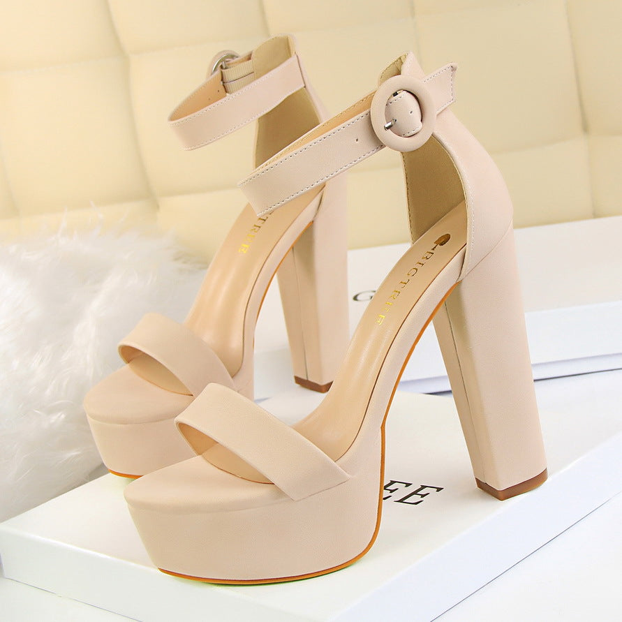 1550-1 European And American Style Thick Heel Super Slim High Heels Sexy Nightclub Women's Shoes Waterproof Platform Open Toe Belt Buckle Sandals