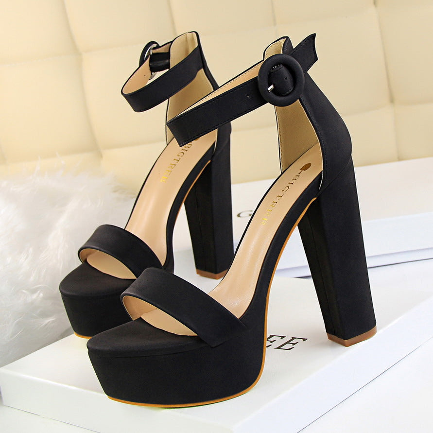 1550-1 European And American Style Thick Heel Super Slim High Heels Sexy Nightclub Women's Shoes Waterproof Platform Open Toe Belt Buckle Sandals