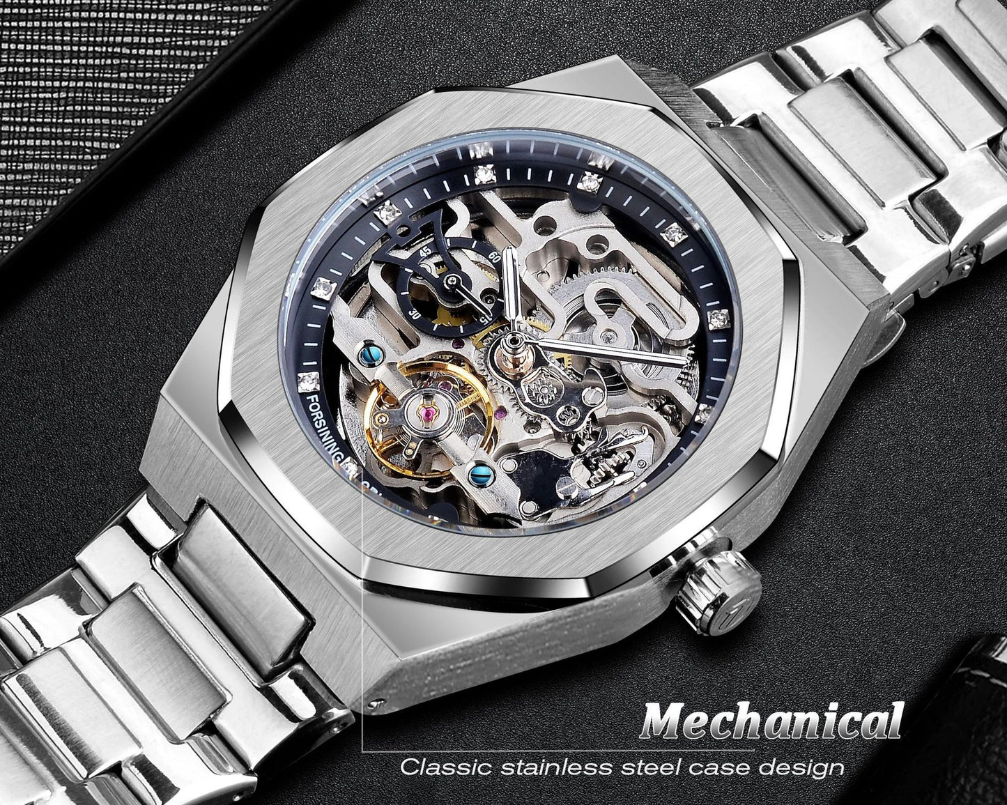 Men's fashionable skeletonized mechanical watch