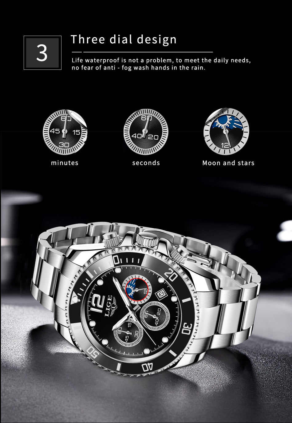 New Quartz Watch Men's Sports Waterproof Watch Multifunctional Chronograph