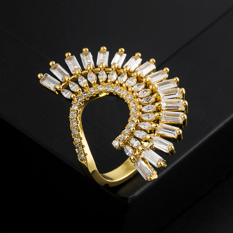 Ins New Copper Gold-Plated Micro-Set Zircon Adjustable Opening Creative Personality Hip-Hop Ring For Men And Women