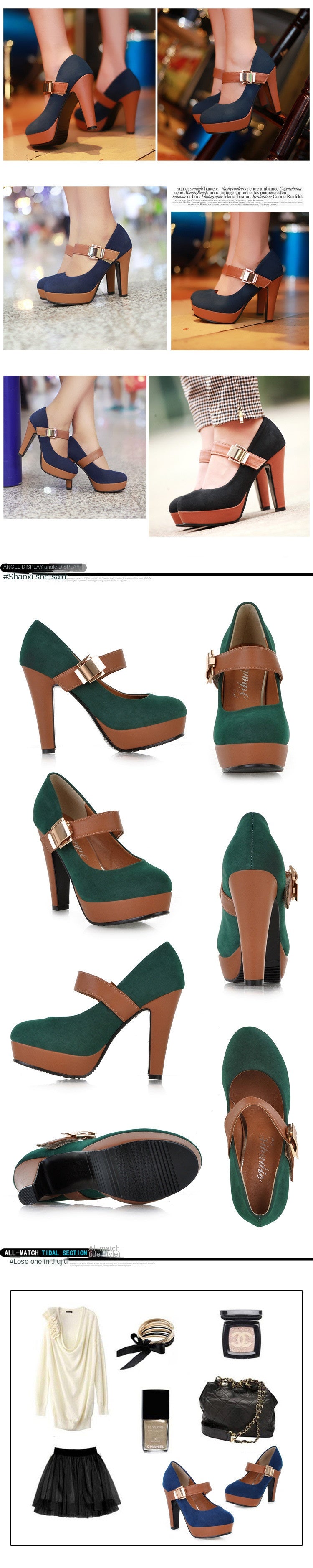 Wide-leg Women's Shoes Platform High Heels Velcro Heels Spring and Autumn Shallow Mouth Single Shoes