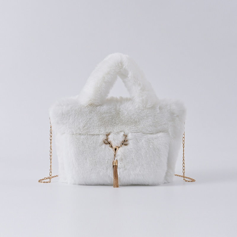 New Women's Imitation Rabbit Hair Handbag Plush Shoulder Bag Casual Versatile Imitation Crossbody Bag Fashion Large Capacity Bag