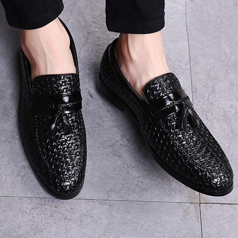 Tassel Plaid Men New Loafers Weaving Comfortable Soft Leisure Leather Shoes Fashion Sapato Masculino