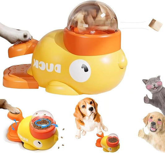 New Little Yellow Duck Pet Feeder Cat And Dog Interactive Toy Trainer Automatic Feeder
