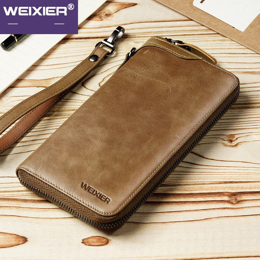 New Come Fashion Vintage Long Style Split Leather Men Wallet Soft For Business Casual Men Wallet Clutch Bags High Quality