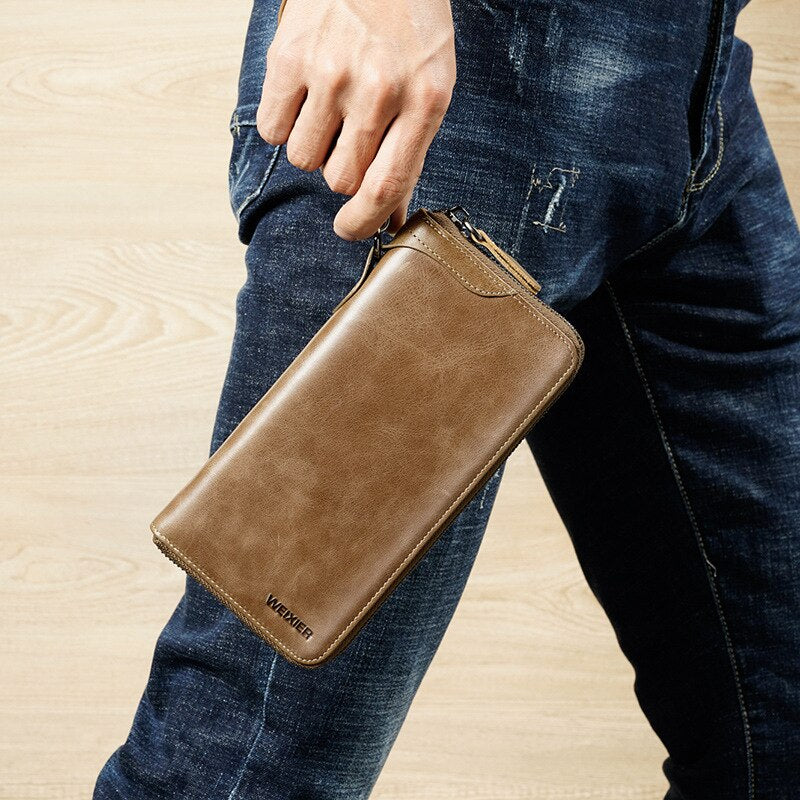 New Come Fashion Vintage Long Style Split Leather Men Wallet Soft For Business Casual Men Wallet Clutch Bags High Quality
