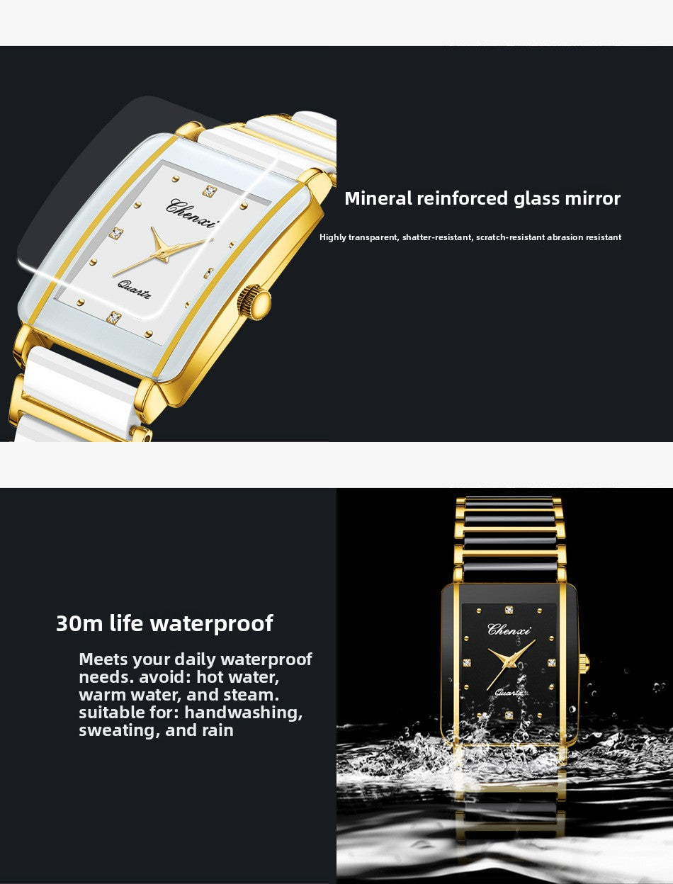 CHENXI Square Couple Watch with Ceramic Strap
