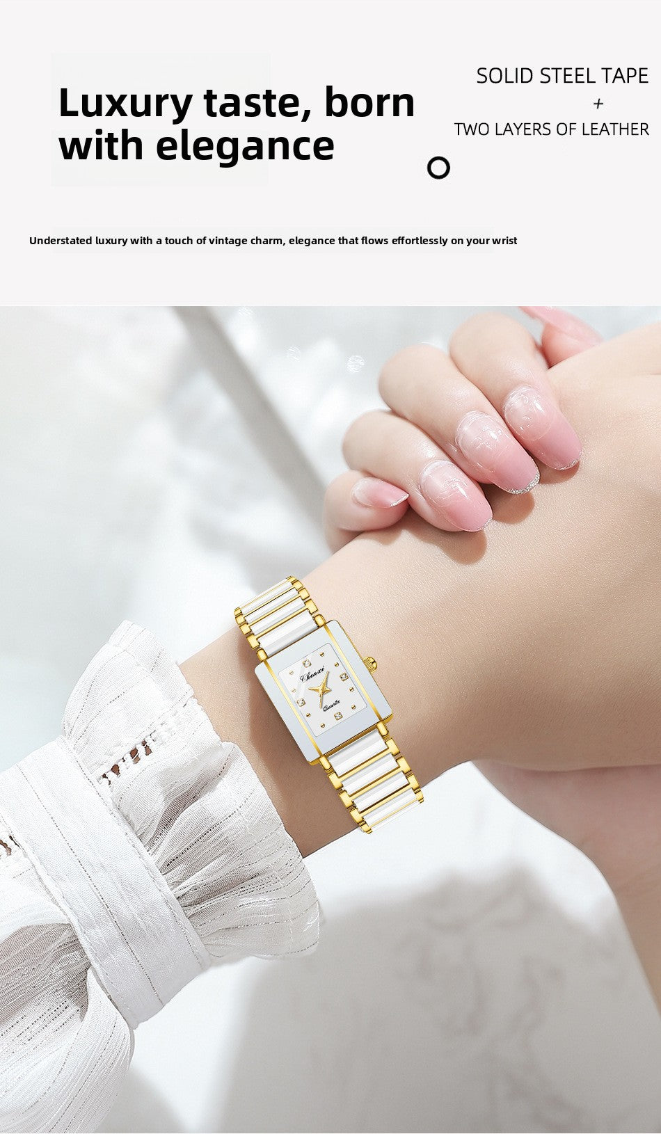 CHENXI Square Couple Watch with Ceramic Strap