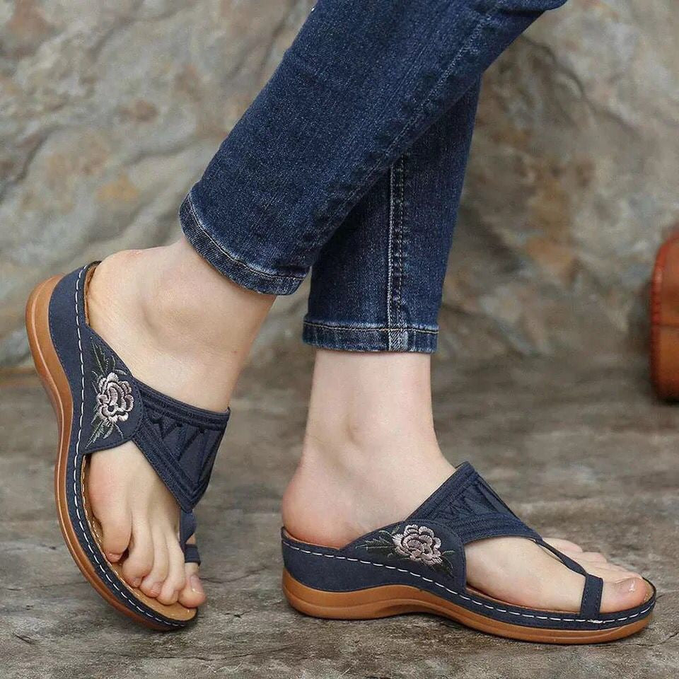 Summer New Sandals Plus Size Women's Shoes Electric Embroidery Flip Flops
