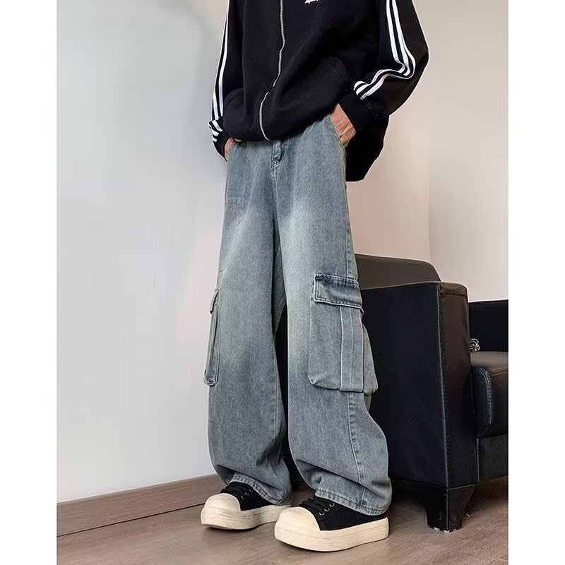 Wide leg workwear jeans for men in autumn
