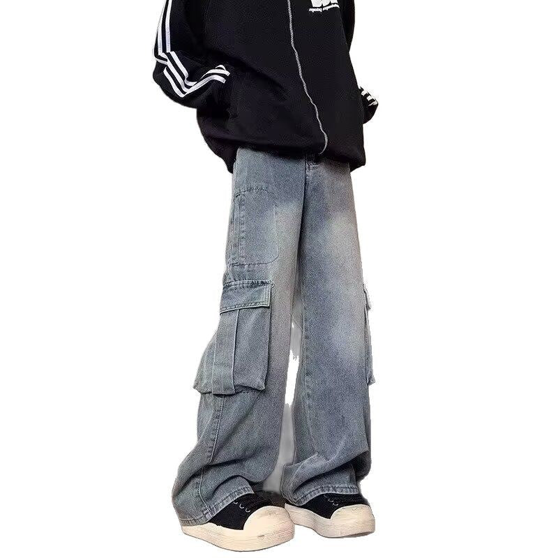 Wide leg workwear jeans for men in autumn